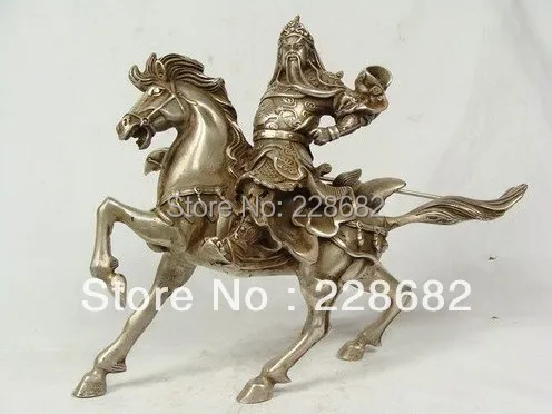 

Азиатский Антиквариат Тибет серебро старая ручная работа статуя Guan Gong Скульптура бесплатная доставка