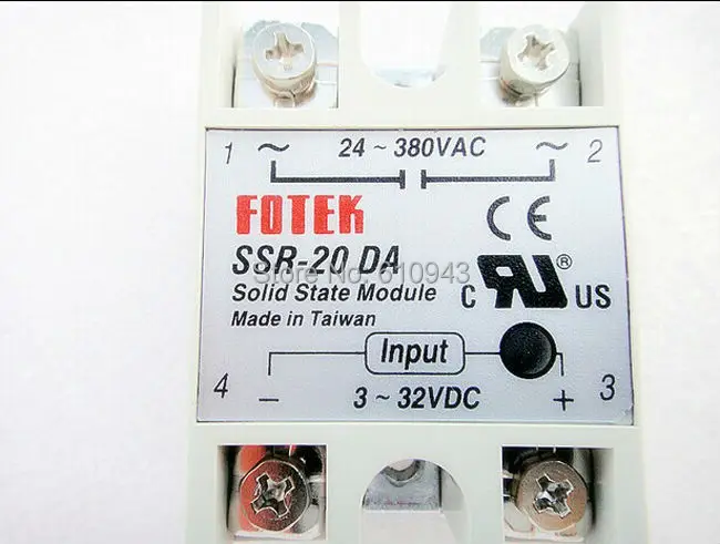

Реле ssr от производителя FOTEK, 20А, вход 3-32VDC, выход 24-380VAC