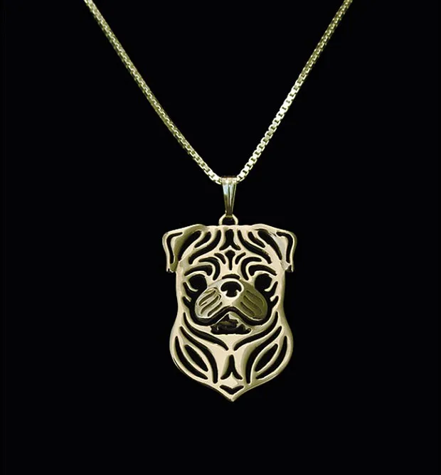 

Gold & silver 1pcs Gold Pug Terrier Necklace 3D Cut Out Pug Puppy Dog Lover Pendant Memorial Necklaces Pendants Christmas Gift