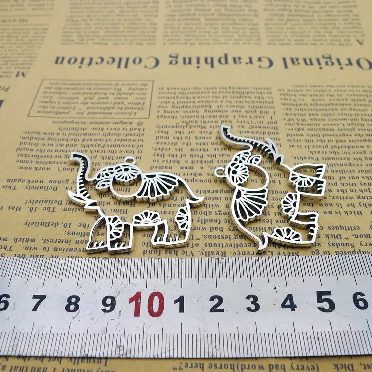 

15pcs Exquisite hollow Elephant charms pendants 51*42mm 9.2g Antique silver accessories craft Jewelry earring bracelet necklace