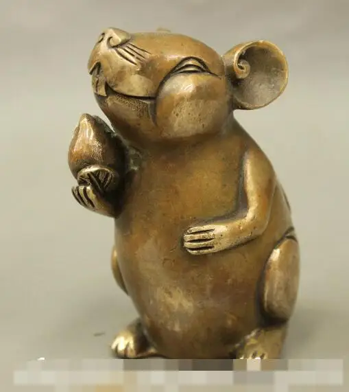 

Chinese Auspicious Bronze Copper Wealth Cai Year Zodiac Mouse Hold Peach Statue