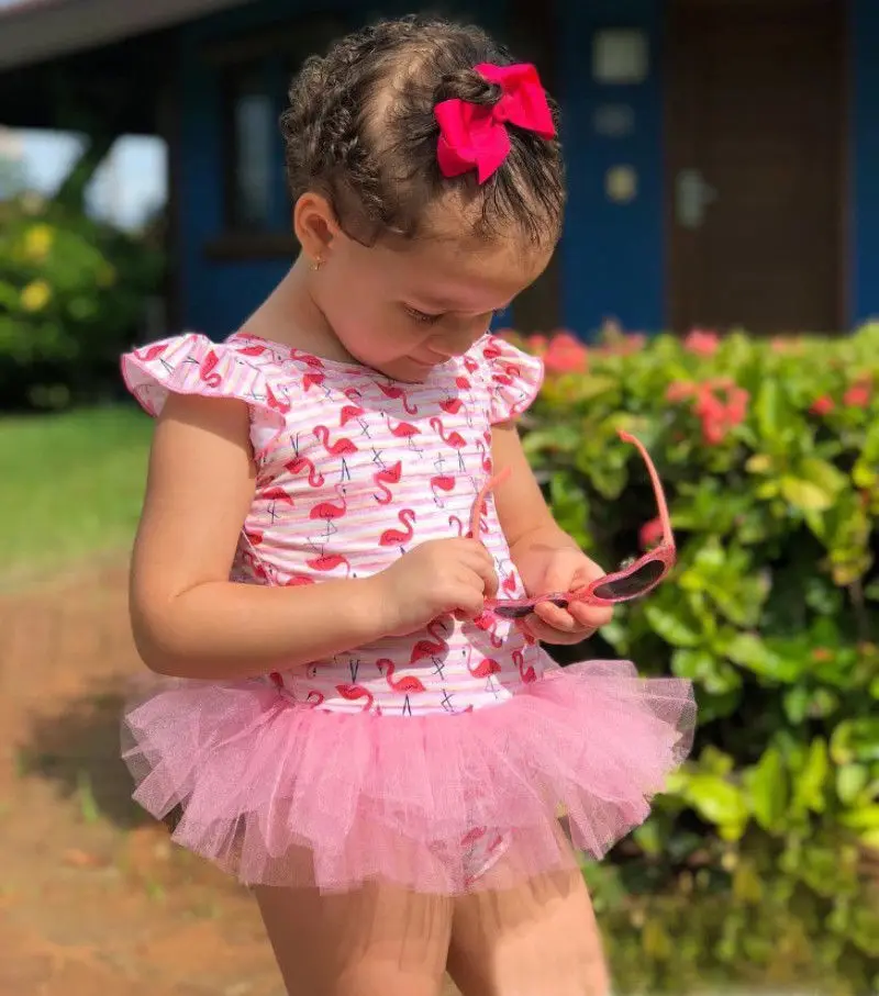 Милый слитный купальник для новорожденных девочек с принтом розового фламинго |