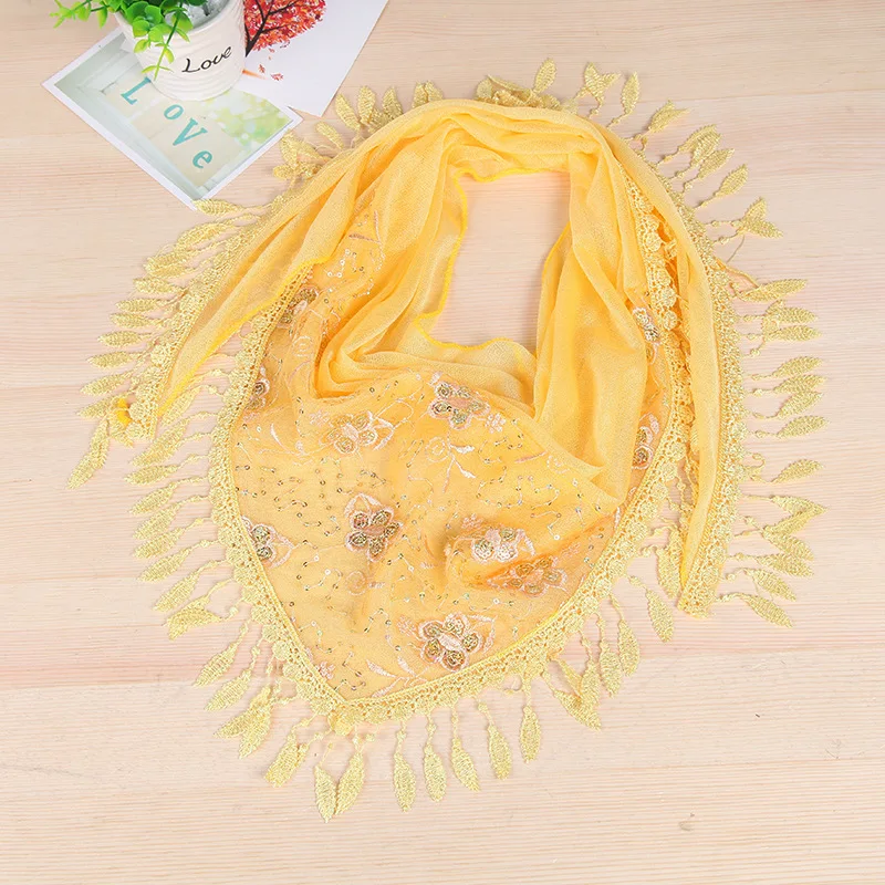 Новые женские кружевные шифоновые вышитые шали шарфы весна-осень бахрома