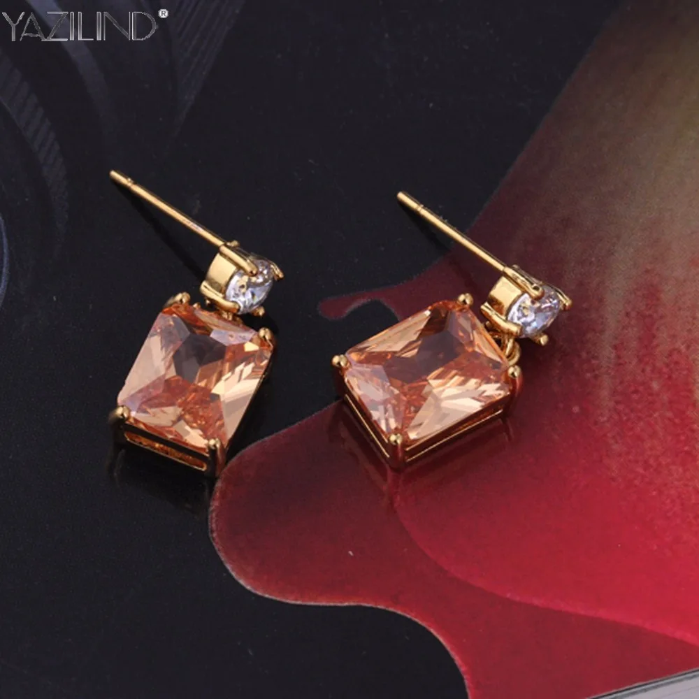 Квадратный Orange Кристаллы серьги гвоздики для женщин цвета золота ювелирные