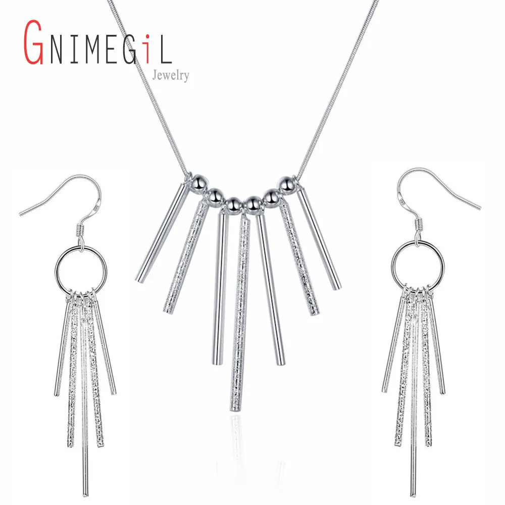 GNIMEGIL посеребренные пять стержней столбы длинные кисточки очарование серьги