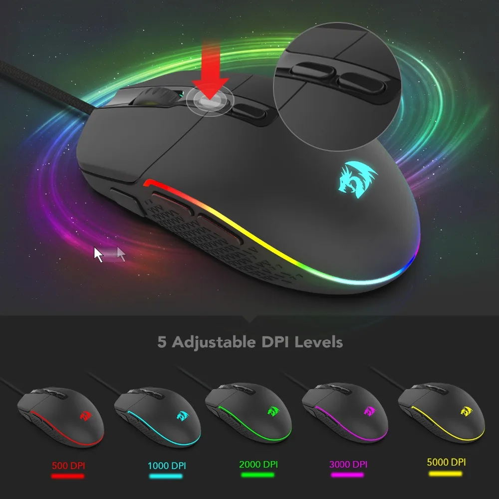 Redragon INVADER 10000 dpi 7 программируемых кнопок Проводные оптические Игры мышь RGB с