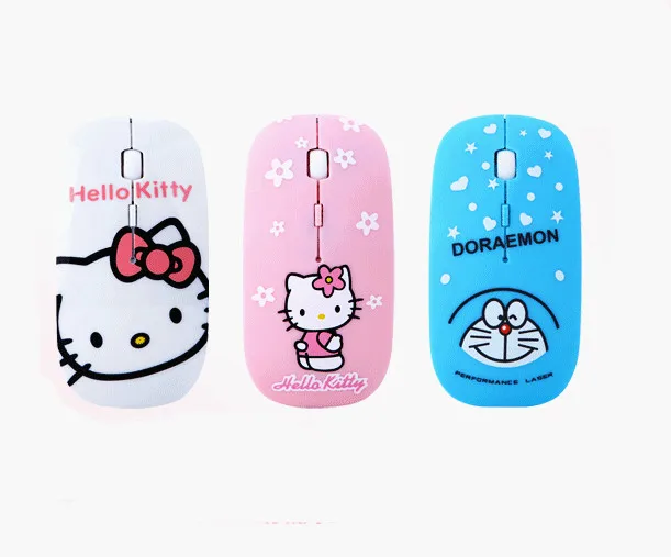 Розовая Бесшумная hello kitty 2,4 ГГц Беспроводная оптическая ультра тонкая Бесшумная компьютерная игровая Nano мышь для ноутбука