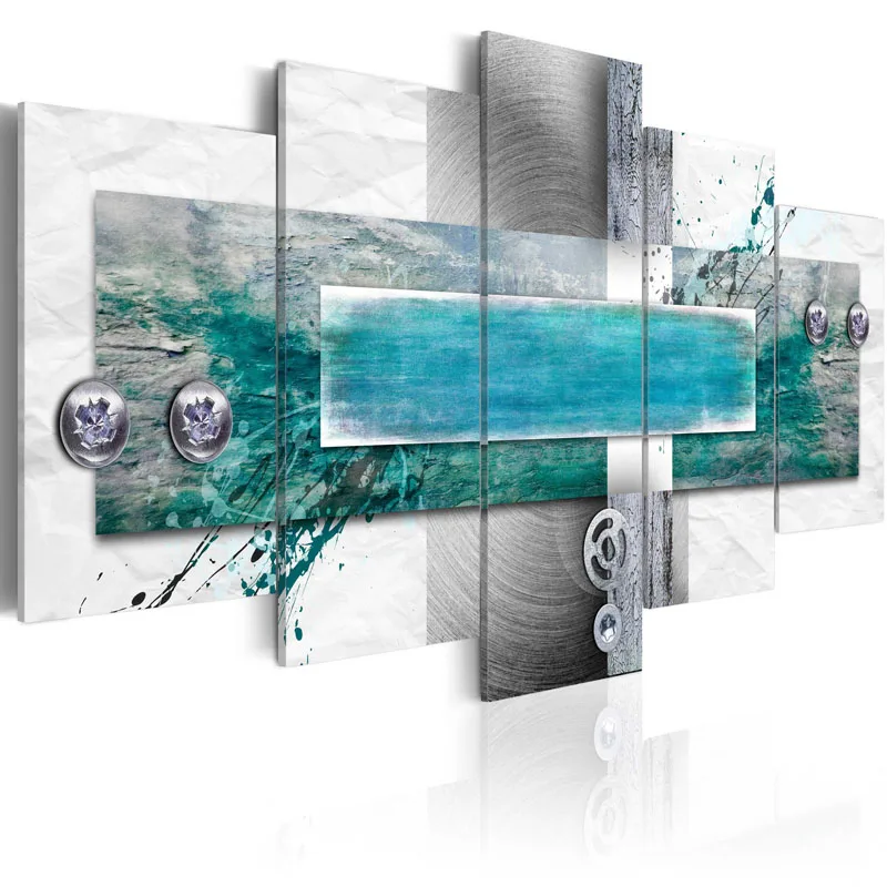 

5 Pieces Home Decor Canvas Painting Blue Abstract Landscape Decorative Paintings Modern Wall Pictures Wall Art Framed PJMT- (3)