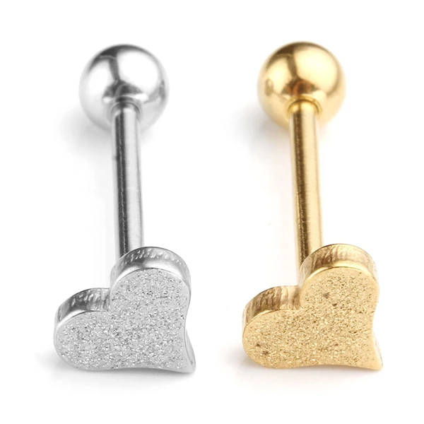 JOVIVI 2 шт 14Ga(1,6 мм) Percing Labret Bar кольцо для губ из нержавеющей стали Сердце пескоструйная обработка леверированный язык кольца пирсинг тела - Окраска металла: As Picture