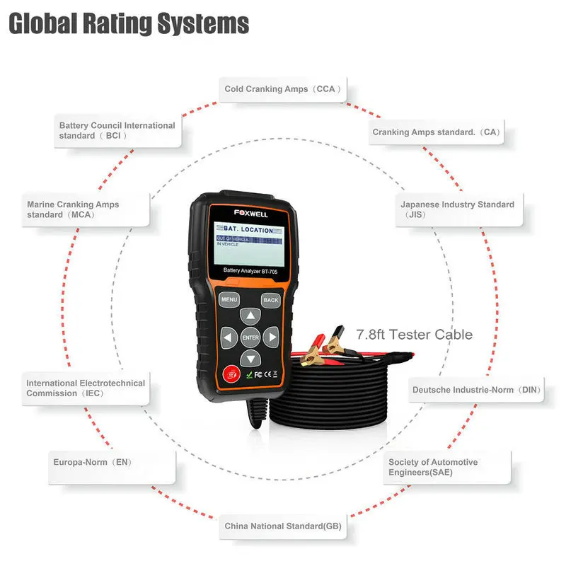 Foxwell bt705 12 В 24 автомобильные Батарея анализатор проверять тестер здоровья 2000cca bt-705