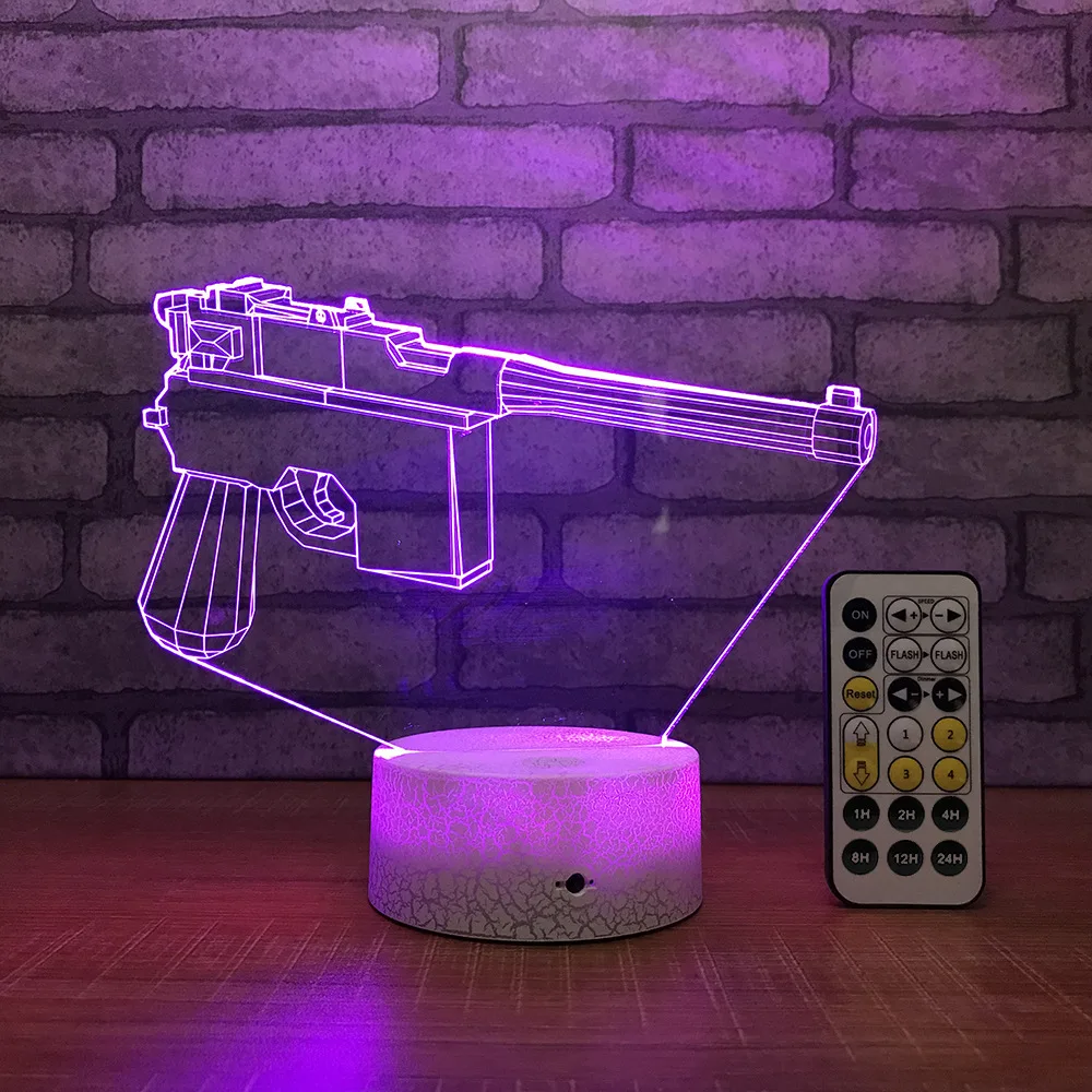 Пистолет светодиодный 3D настольная лампа USB 7 цветов Изменение ночной Светильник