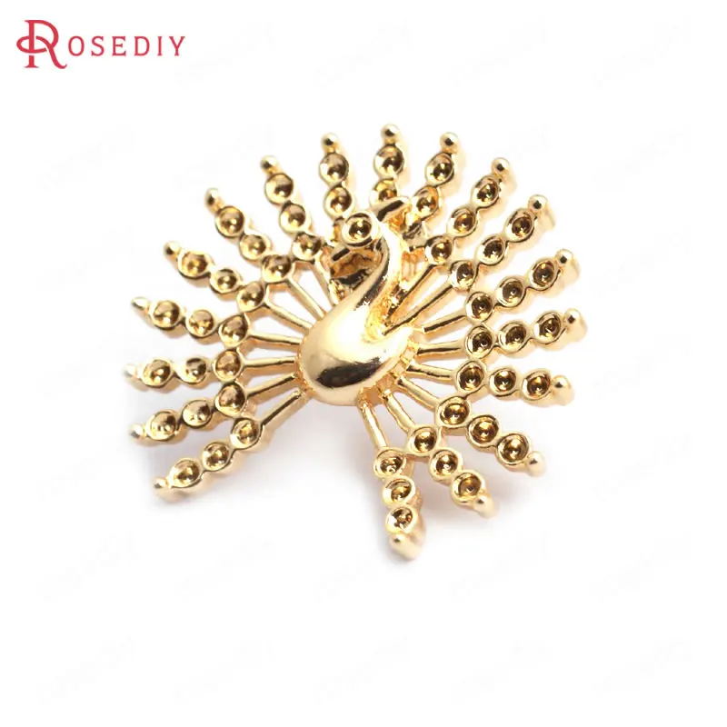

(35276)6PCS 22x18.5MM 24K Gold Color Brass Peacock Stud Earrings High Quality Diy Jewelry Findings Accessories