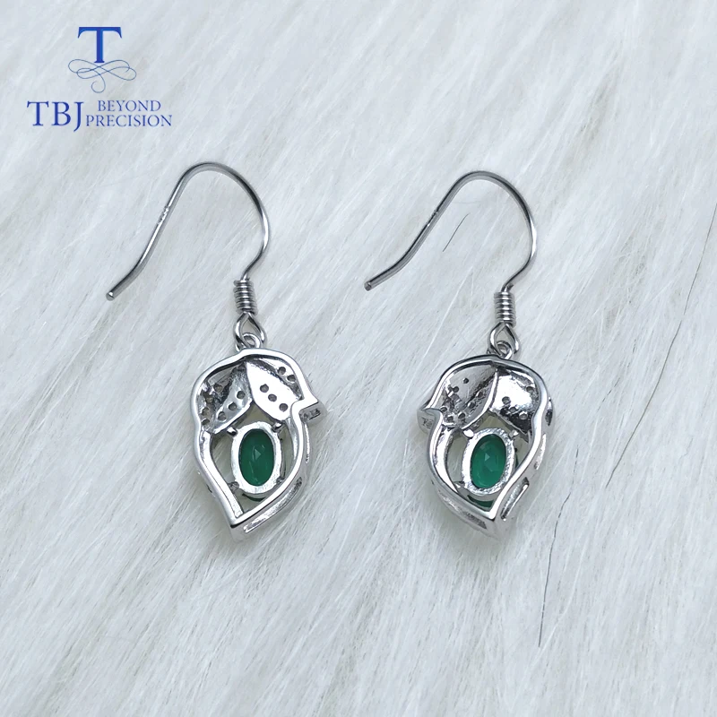 TBJ Natural green agate oval 4*6mm gemstone hook earring in 925 sterling silver leaf shape for women birthday best gift | Украшения и