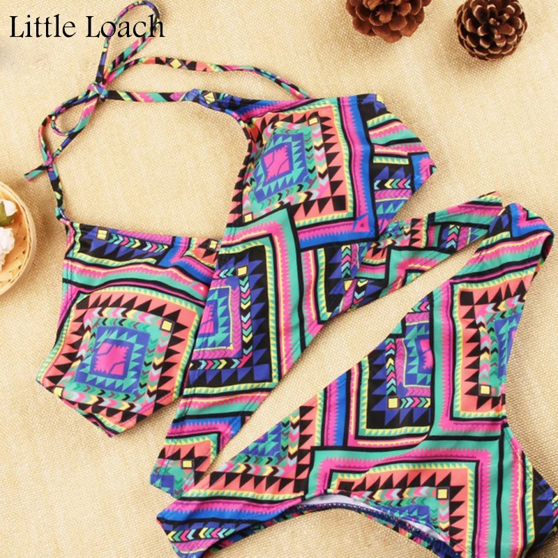 Пикантное бикини в стиле ретро женское пуш ап с геометрическим рисунком
