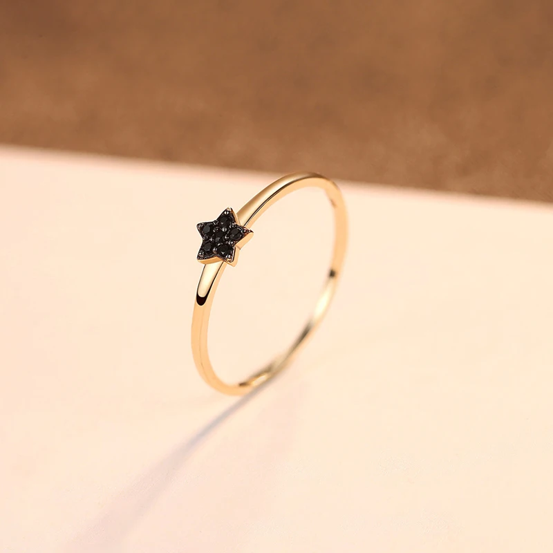 Чистое 14K Золотое кольцо винтажная звезда CZ женские обрачальные кольца, Помолвка Ювелирные изделия из желтого золота