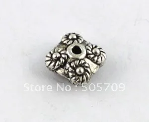 

200 Tibetan silver flower square spacer beads A8792