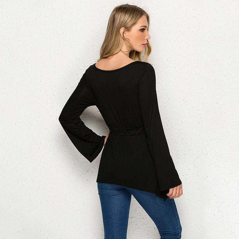 Женская Свободная Повседневная рубашка на завязках с расклешенным рукавом и