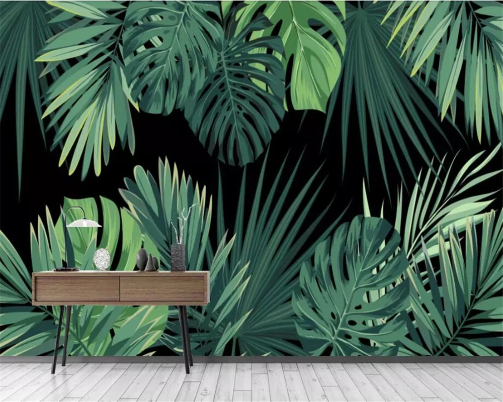 

Обои на заказ, Европейский ретро стиль, ручная роспись, тропический лес, банановые листья, гостиная, 3d обои, behang