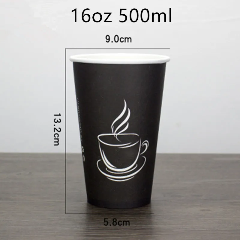 50pcs Creative black disposable coffee cup 250ml 400ml 500ml cold and hot drink beverage paper cups with lid takeaway package