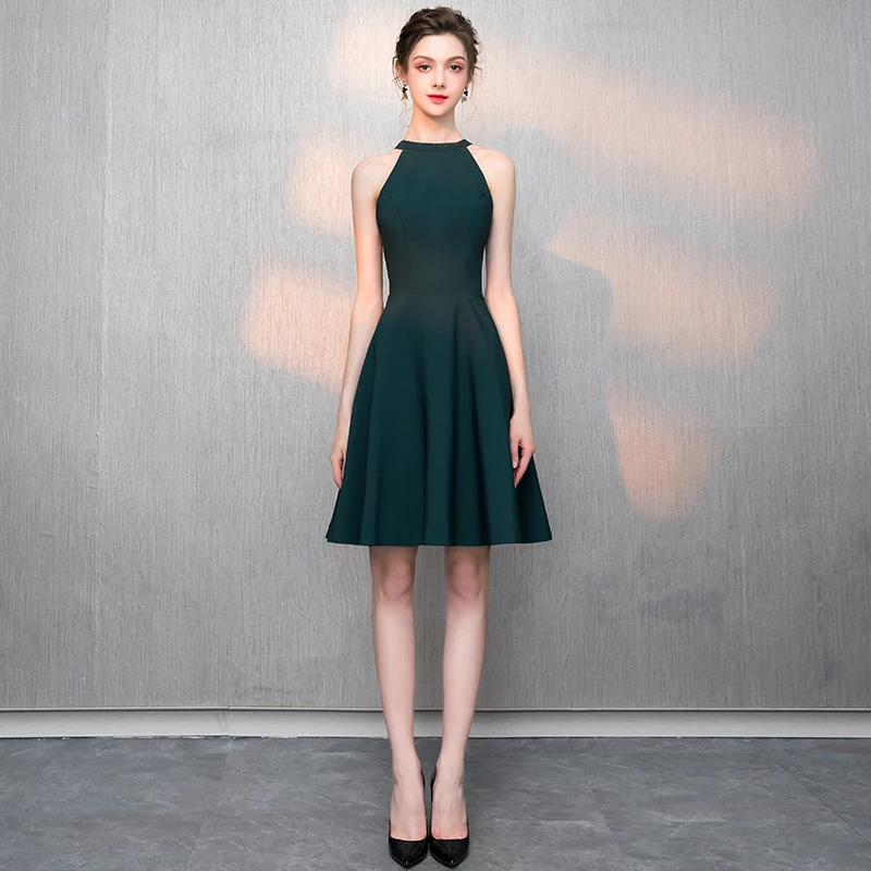 

Women Cocktail Party Dress 2020 New Green Elegant A-Line Mini Black Lady Cocktail Dresses Short Dresses LYFY02