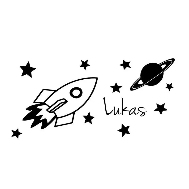 Rocket и Планета Звезда на заказ Имя стены Стикеры Спальня Дети Детская Наклейка