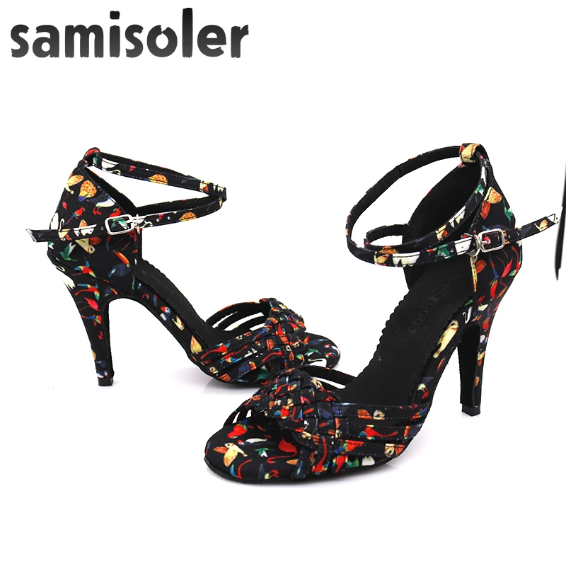 Woman Girls Simple Style2019New Modern Floral Satin Salsa Dance Shoes  Latin Dance Shoes Soft Bottom Ballroom Dance Sh