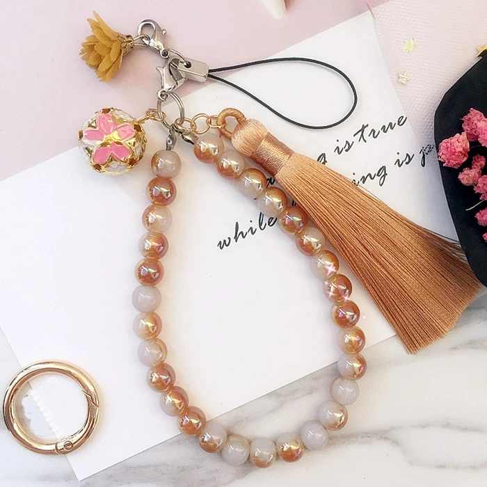 Original design Tassel Mobile phone lanyard short U disk camera rope bead mobile chain hanging wrist wallet pendant female | Мобильные