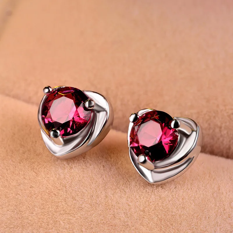 Серьга для Для женщин White Diamond Ruby Аметист Цветной сердце фигура Циркон 925 пробы