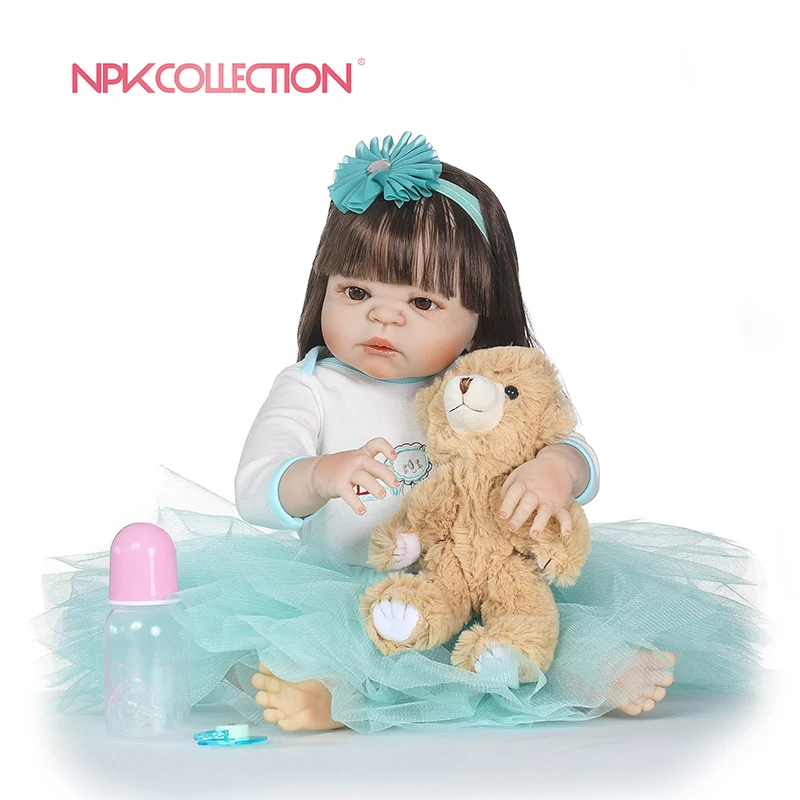 

NPK New Born Baby Girl Doll Toy 23'' Realistic Reborn Dolls Silicone Vinyl Full Body Alive bebe Boneca Reborns
