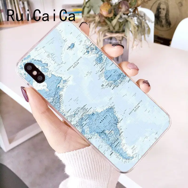 RuiCaiCa карта мира план путешествия мягкий чехол для телефона из ТПУ iPhone 6S 6plus 7plus 8