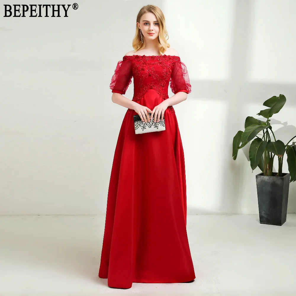 BEPEITHY, vestido de festa, сексуальный дизайн, вырез лодочкой, красное платье для выпускного вечера, половина рукава, Длинные вечерние платья