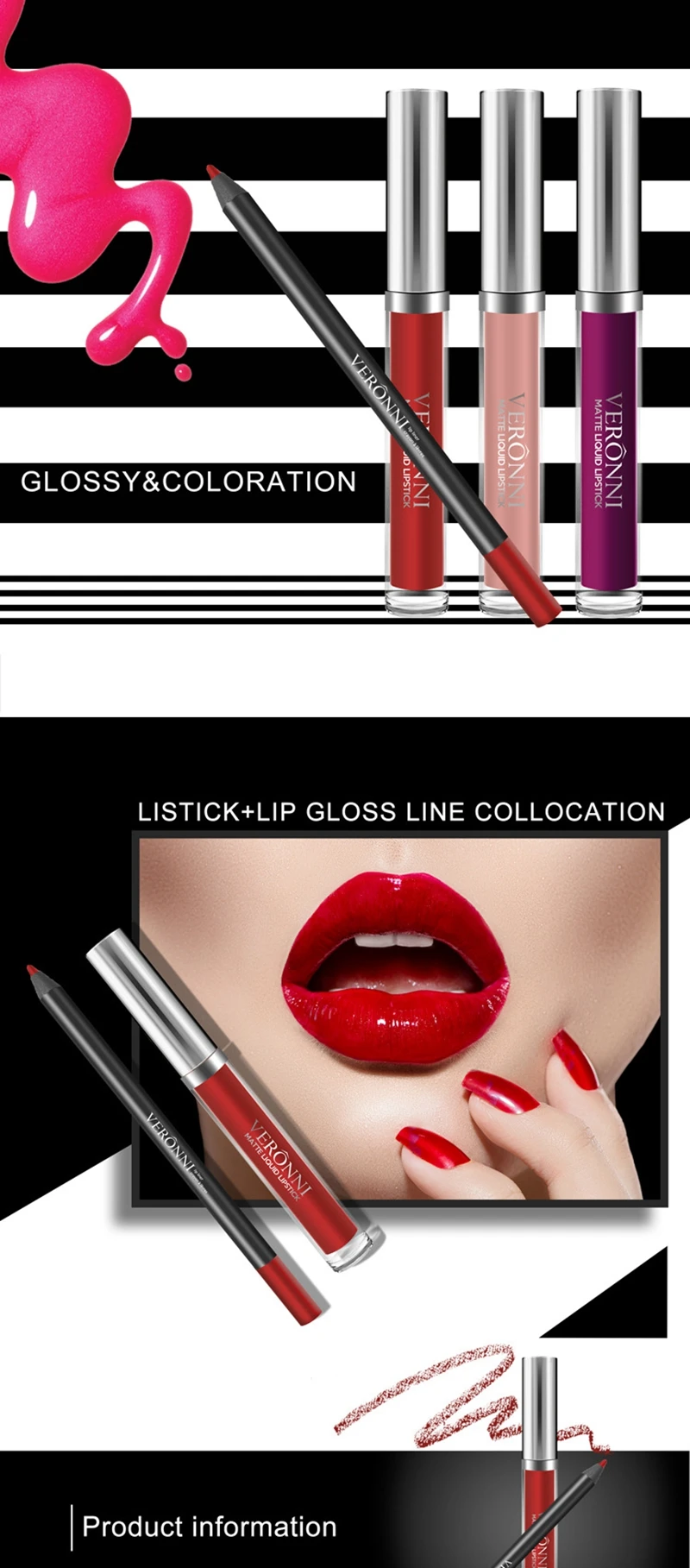 VERONNI бренд 13 цветов Блеск для губ Lipliner макияж наборы Batom телесный бархат Пигмент Блеск для губ Карандаш палочки Водонепроницаемый косметический набор