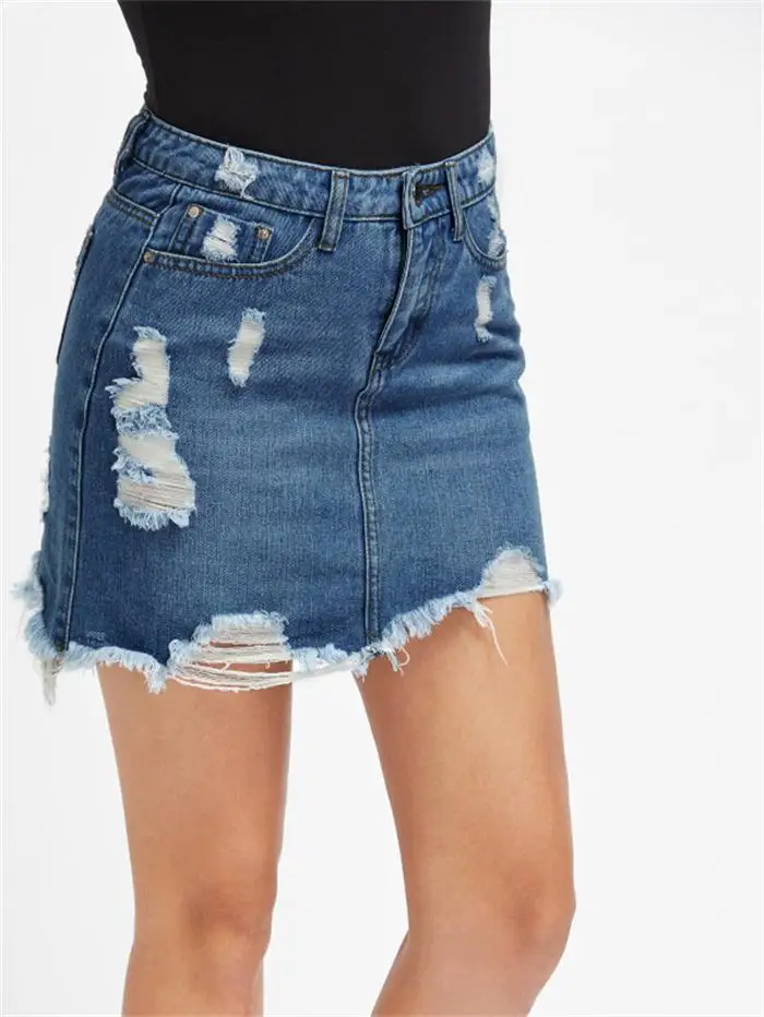 Navy blue Летние женские Облегающие юбки для женщин, джинсовые юбки-карандаш с высокой талией, рваные джинсы, женская черная юбка с кисточками, белые джинсовые брюки - Цвет: Navy blue