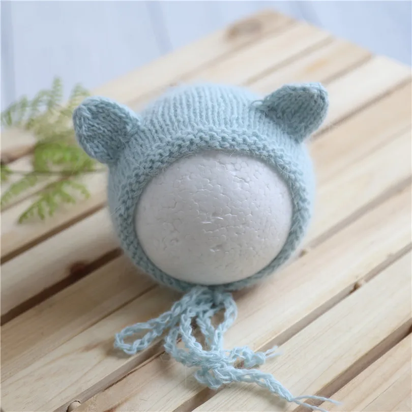 Серый шапочка для новорожденного малыша Подставки фотографий вязаная Fuzzy Тедди