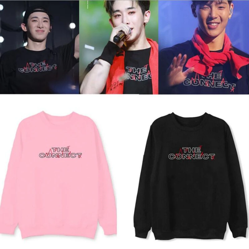 Мужские рубашки и футболки KPOP модные монста х альбом подключения печатных худи с