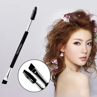 portable women facial makeup cosmetic eyebrow brush tool double head wooden handle eyebrow brush comb black