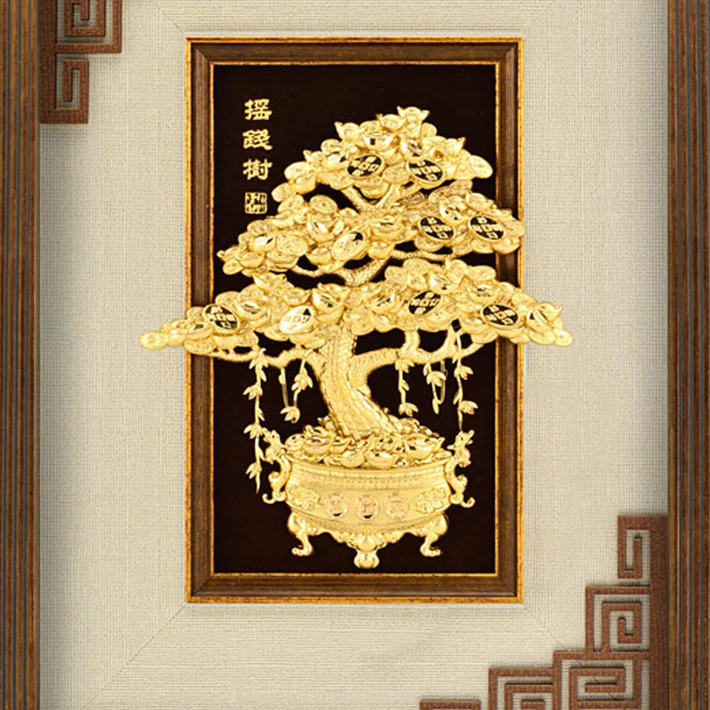 

Asklove Lucky money tree 3D Gold foil painting Wall art Framed pictures gifts wall pictures for living room Home desktop decor