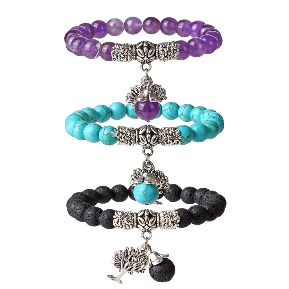 Reiki целебная энергия дерево очарование Mala бусины Strand браслеты чакра камень