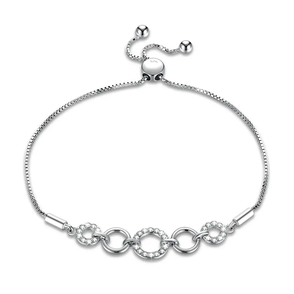 Silver Изысканный Простой Круглый браслет кристалл от Swarovski регулируемые женские браслеты 925 серебряные аксессуары для рук ювелирные изделия на подарок - Цвет камня: Silver