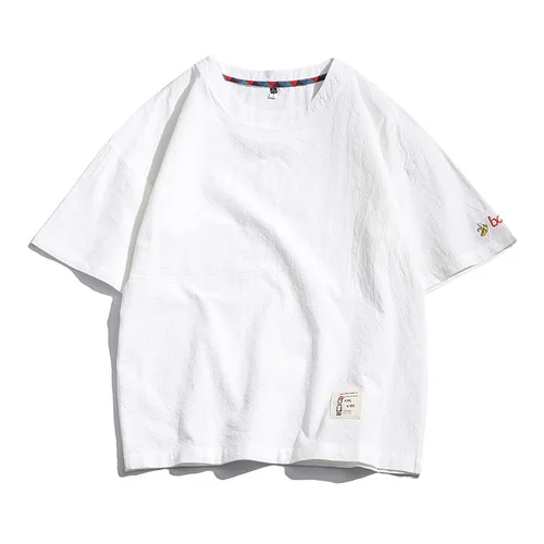 White BQODQO футболка для мужчин хлопок футболки модные мужские футболки повседневные японские летние с коротким рукавом негабаритный Простой Топ Белый - Цвет: White