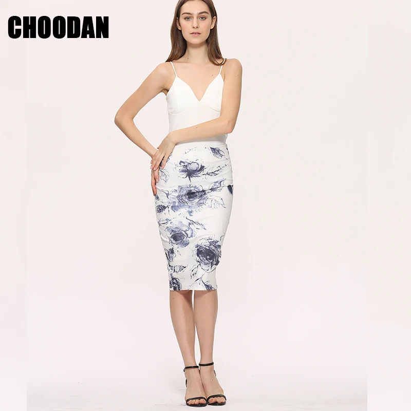 Юбка-карандаш Высокая Талия 2018 Новая мода осень-зима элегантный цветочный Printed