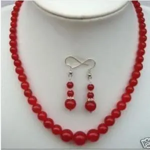 

6-14mm Beautiful red jades Necklace Earrings 18 inch