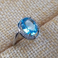 kjjeaxcmy fine jewelry 2 carat natural blue topaz stone lady ring 925 pure silver inlaid movable curve
