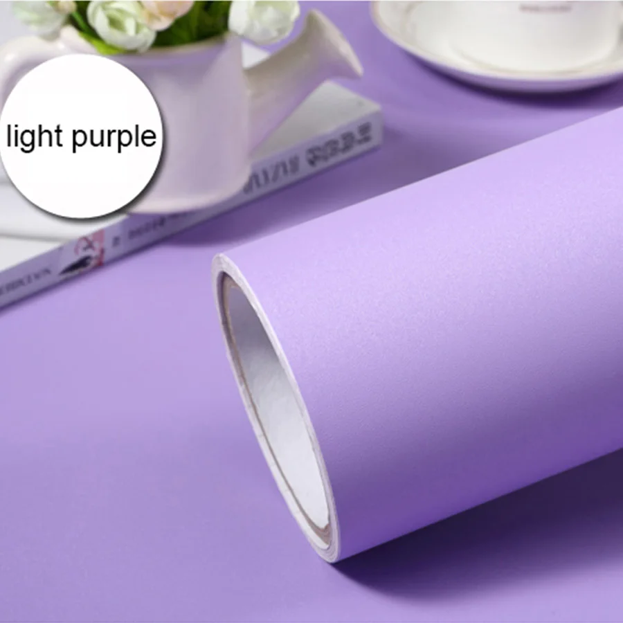Light purple 0.6x 3M DIY самоклеющиеся ПВХ водонепроницаемые обои для детской спальни ТВ фон наклейки на стену мебель сплошной цвет матовые наклейки - Цвет: Light purple