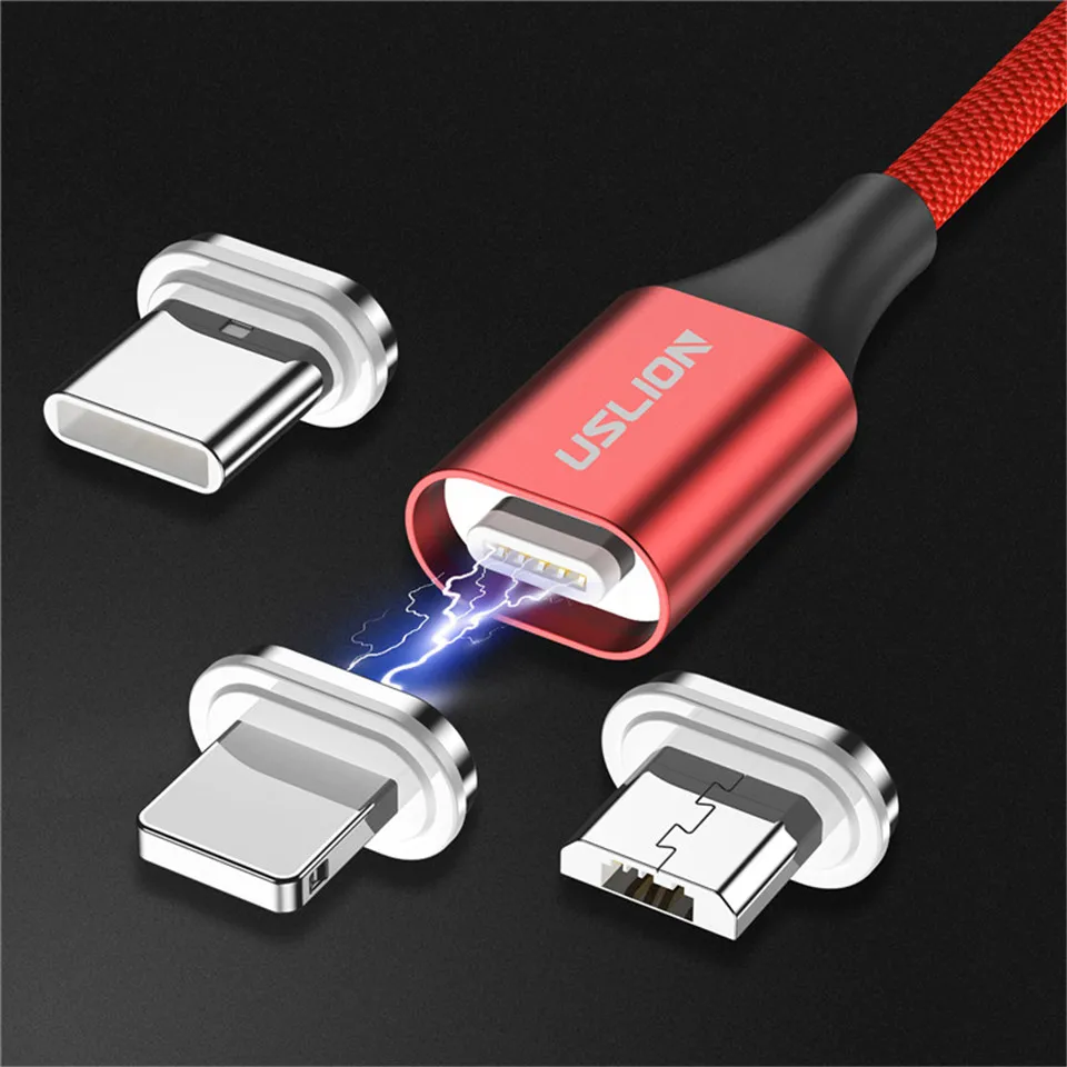 Магнитный кабель USLION, 3 А, кабель для быстрой зарядки usb type C и кабель Micro USB, магнитный кабель для зарядки и передачи данных, кабели для мобильных телефонов