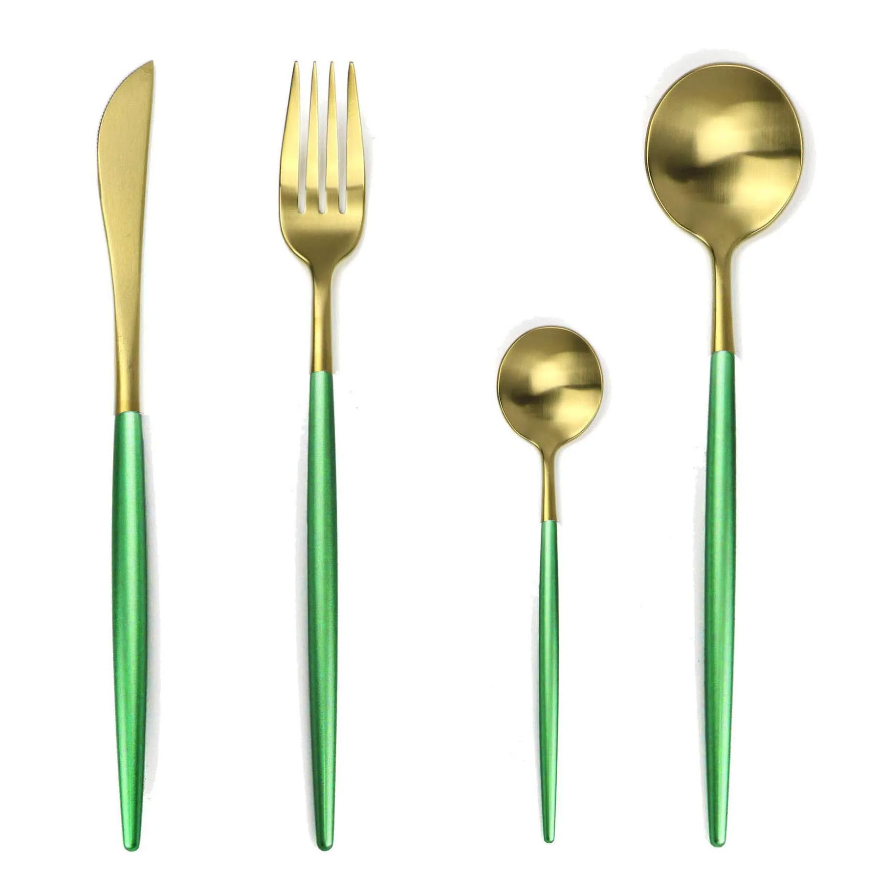 Green Gold 18/10 нержавеющая сталь набор посуды с черной ручкой Золотой столовый набор для кухни Обеденный нож, вилка, набор Чайной Ложки Посуда Прямая поставка - Цвет: Green Gold