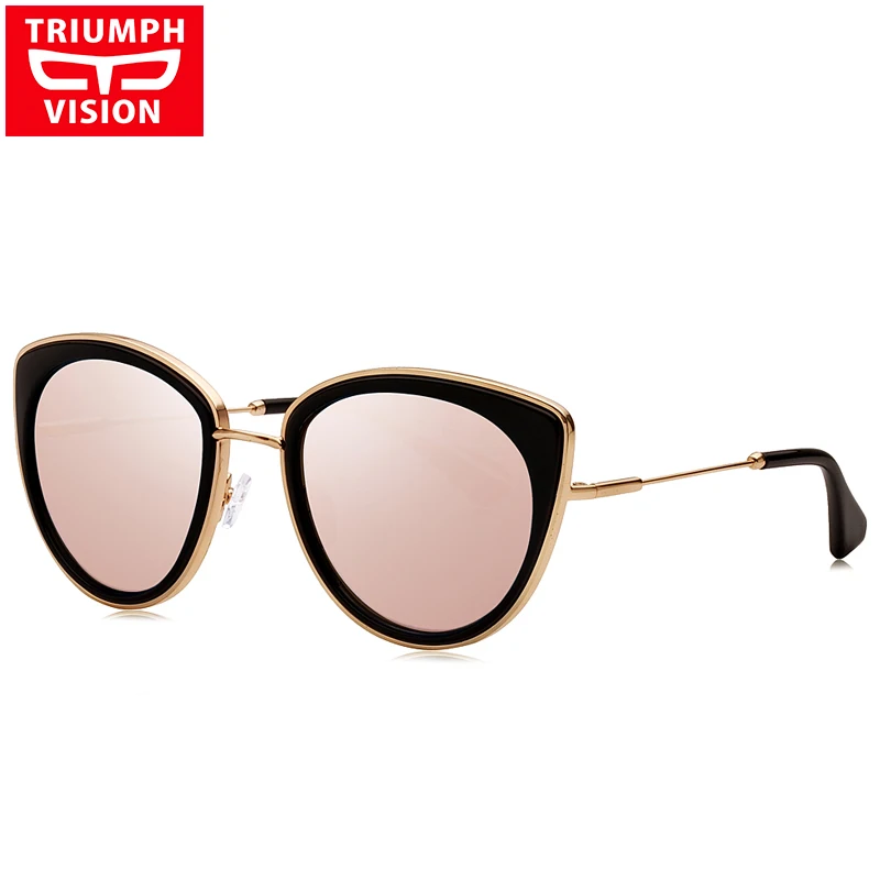 Женские солнцезащитные очки TRIUMPH VISION розовые зеркальные кошачий глаз роскошные