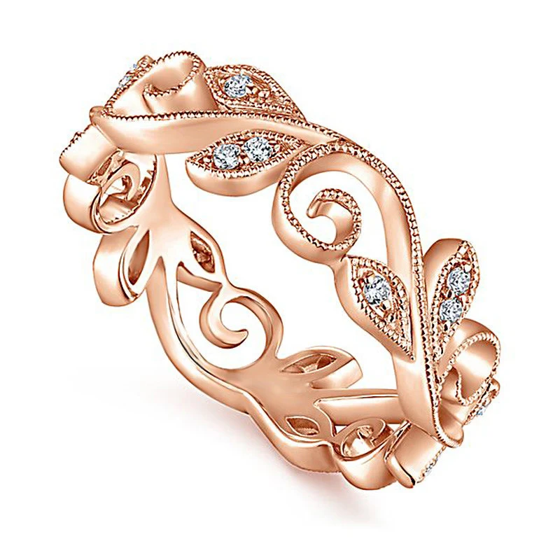 Seaside Size6/7/8/9/10 Crystal Silver Unique Flower Ring Exquesite 1PC Women Beautiful Leaf Rose Golden Vine leaves Zircon Party | Украшения
