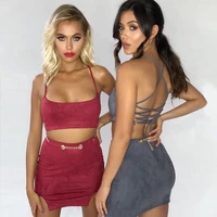 itfabs newest arrivals fashion hot women 2 piece bodycon two piece crop top and skirt set lace up women suit party club wear set
