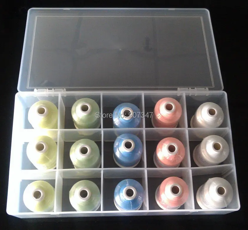 

15 spools 1000m glow in the dark thread+clear plastic box. 3 spools 5 colors